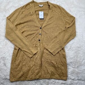 J. Jill NWT Linen Blend 3 Button V-Neck Gold/Tan Long Sleeve Cardigan‎ Medium